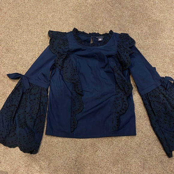amaryllis Tops - Amaryllis bell sleeve top eyelet‎ bell sleeve blue medium large